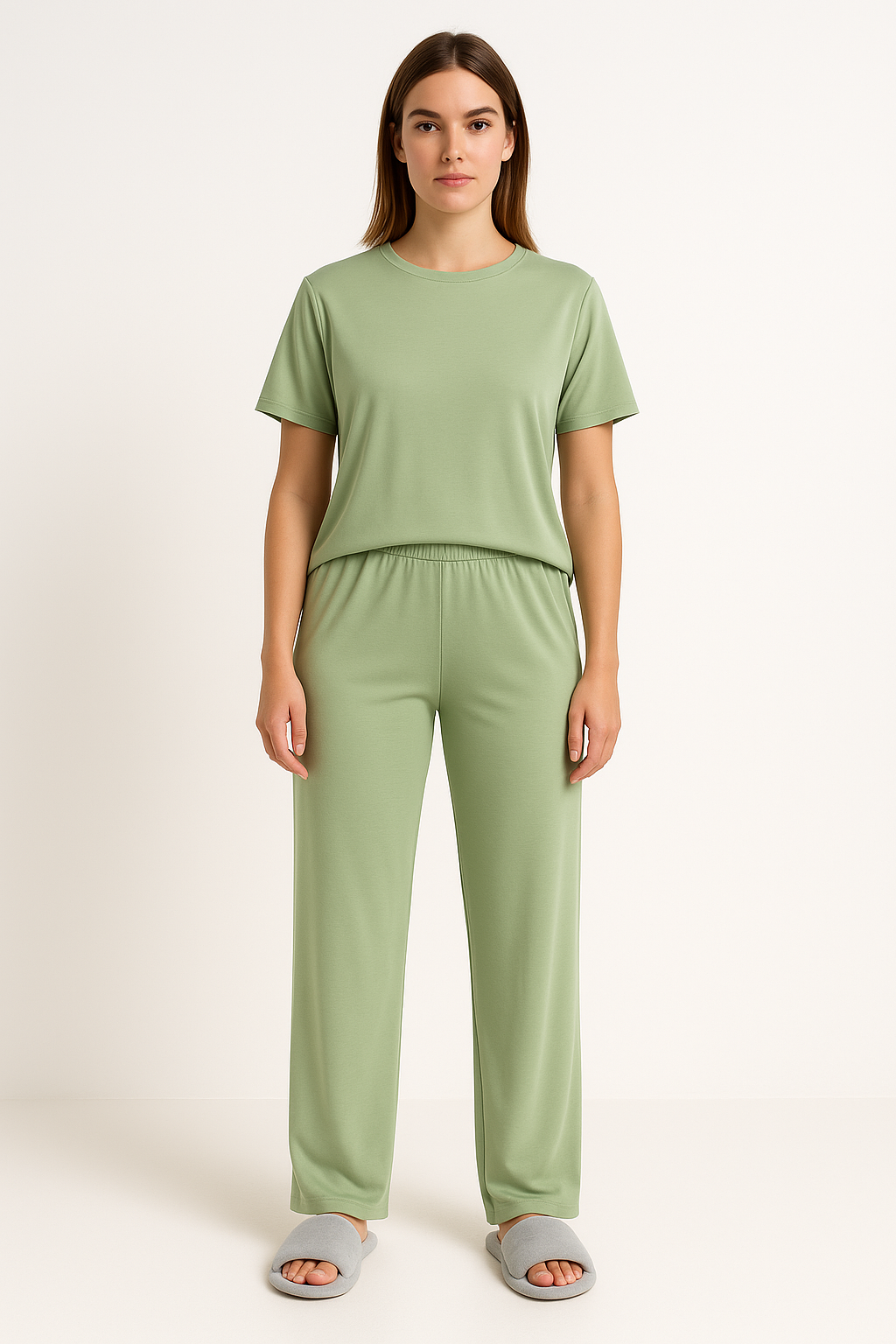 Dam Lounge Set – Kortärmad Topp – Croppad Passform – Vida Byxor – Mjuk Andningsbar Textil