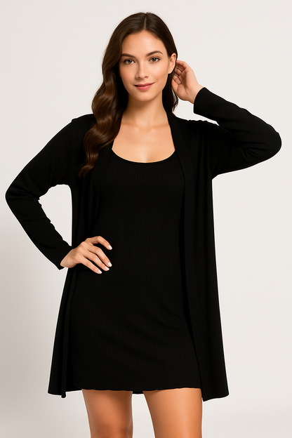 Damrock – Avslappnad Passform – Ribbstickad – Öppen Front – Loungewear-Lagerplagg