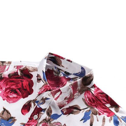 Herrskjorta - Blommigt Mönster - Långärmad - Knappstängning – Klassisk Krage