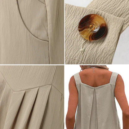 Dam Jumpsuit - Vid Passform - Ärm lös - Lång Byxa med Fickor - Casual