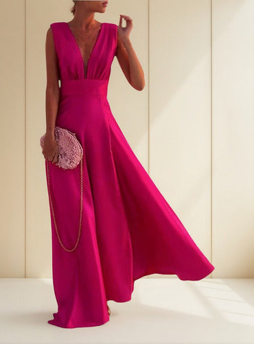 Damklänning maxi – Ärmlös – Djup V-ringning – Bomull – Geometriskt mönster