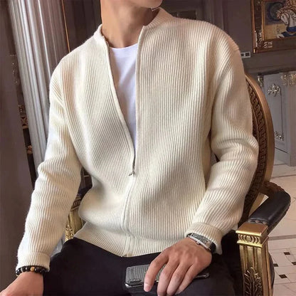 Herr Cardigan - Ribbstickad - Dragkedja - Regular Fit - Modern Stil