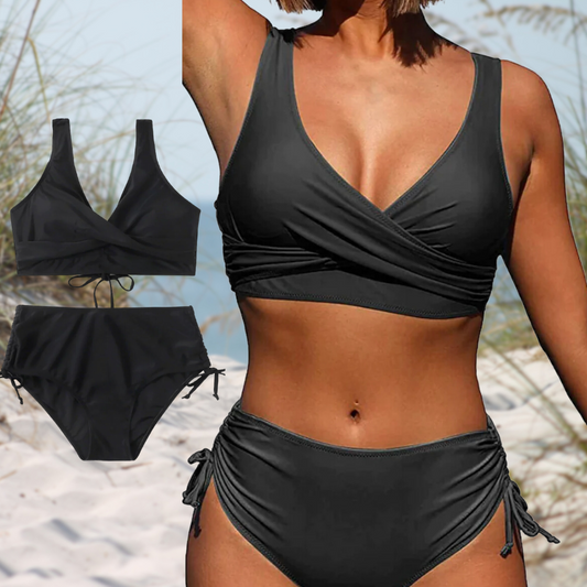 Dam Bikinitset – Omlottöverdel – Hög Midja – Justerbara Rynkade Sidor – Bekväm Mix