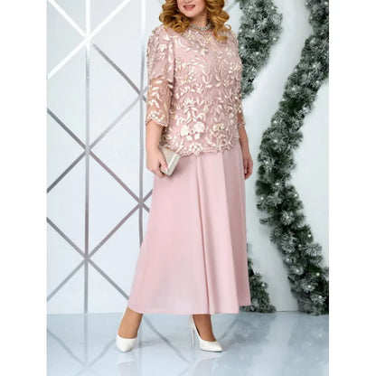 Damklänning - Spetstopp - Böljande maxikjol - Elegant festklänning