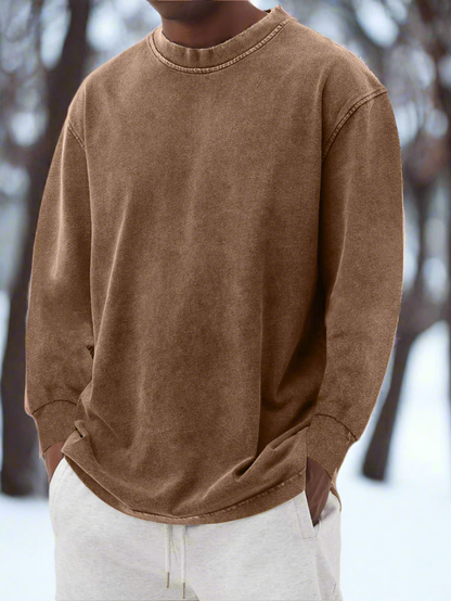 Herr Sweatshirt - Lös Passform - Bomullsblandning - Rund Hals - Långärmad Casual