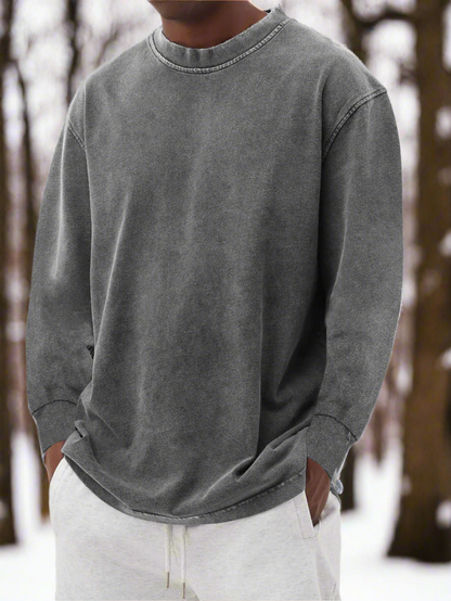 Herr Sweatshirt - Lös Passform - Bomullsblandning - Rund Hals - Långärmad Casual