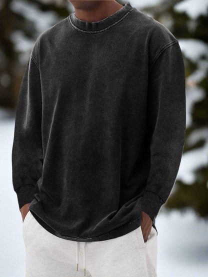 Herr Sweatshirt - Lös Passform - Bomullsblandning - Rund Hals - Långärmad Casual