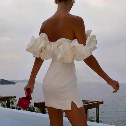 Dam Klänning - Off Shoulder - Figurnära - Volangdetaljer - Elegant Festklänning