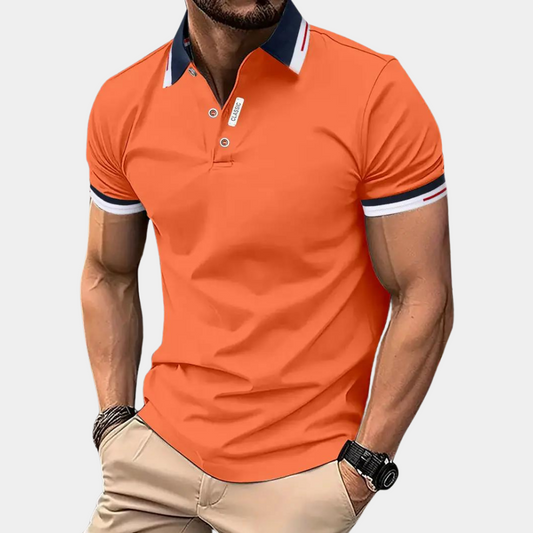 Herrpikétröja – Slim Fit – Andningsbart Tyg – Kontrastkrage – Avslappnad Stil