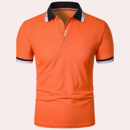 Herrpikétröja – Slim Fit – Andningsbart Tyg – Kontrastkrage – Avslappnad Stil