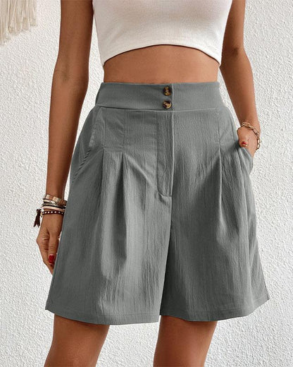 Damers Shorts - Hög Midja - Skräddarsydd Design - Veckade Fram - Eleganta & Bekväma