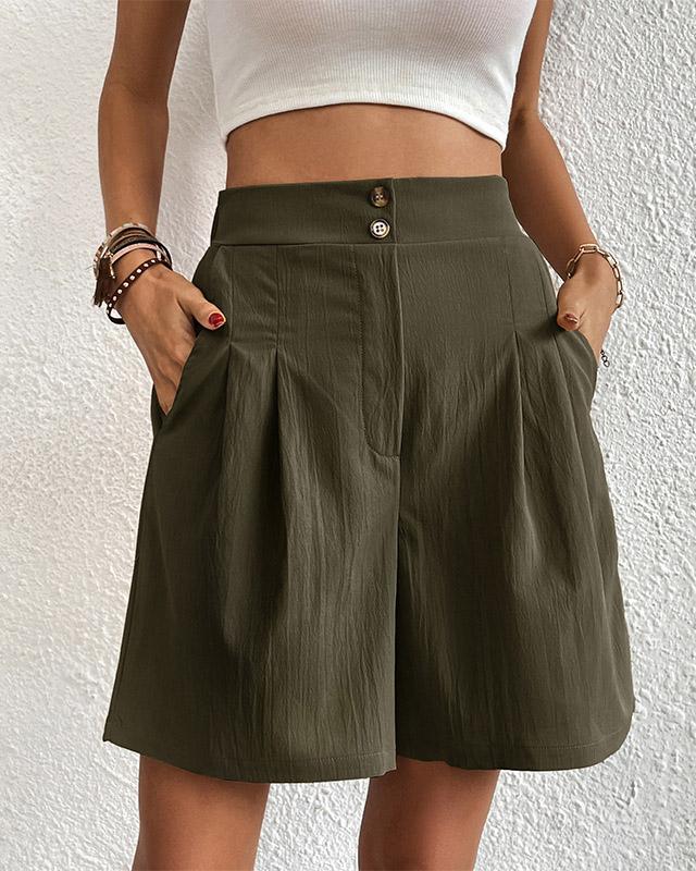 Damers Shorts - Hög Midja - Skräddarsydd Design - Veckade Fram - Eleganta & Bekväma