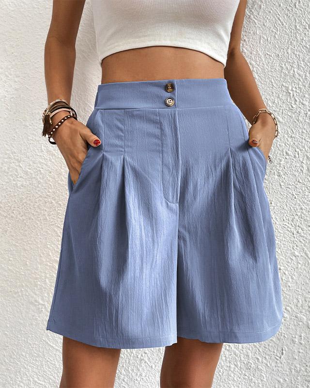 Damers Shorts - Hög Midja - Skräddarsydd Design - Veckade Fram - Eleganta & Bekväma