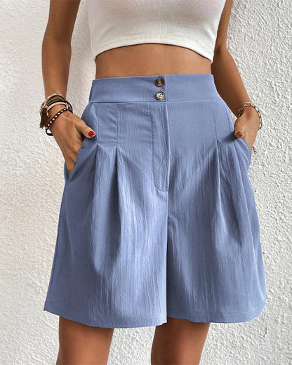 Damers Shorts - Hög Midja - Skräddarsydd Design - Veckade Fram - Eleganta & Bekväma