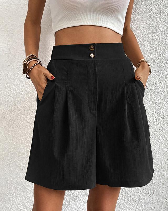 Damers Shorts - Hög Midja - Skräddarsydd Design - Veckade Fram - Eleganta & Bekväma
