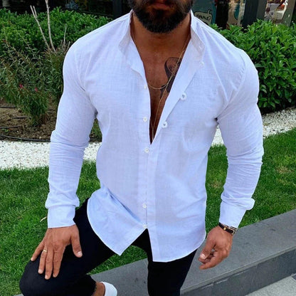 Herrskjorta – Slim Fit – Lång Ärm – Knäppning Fram – Naturliga Fibrer