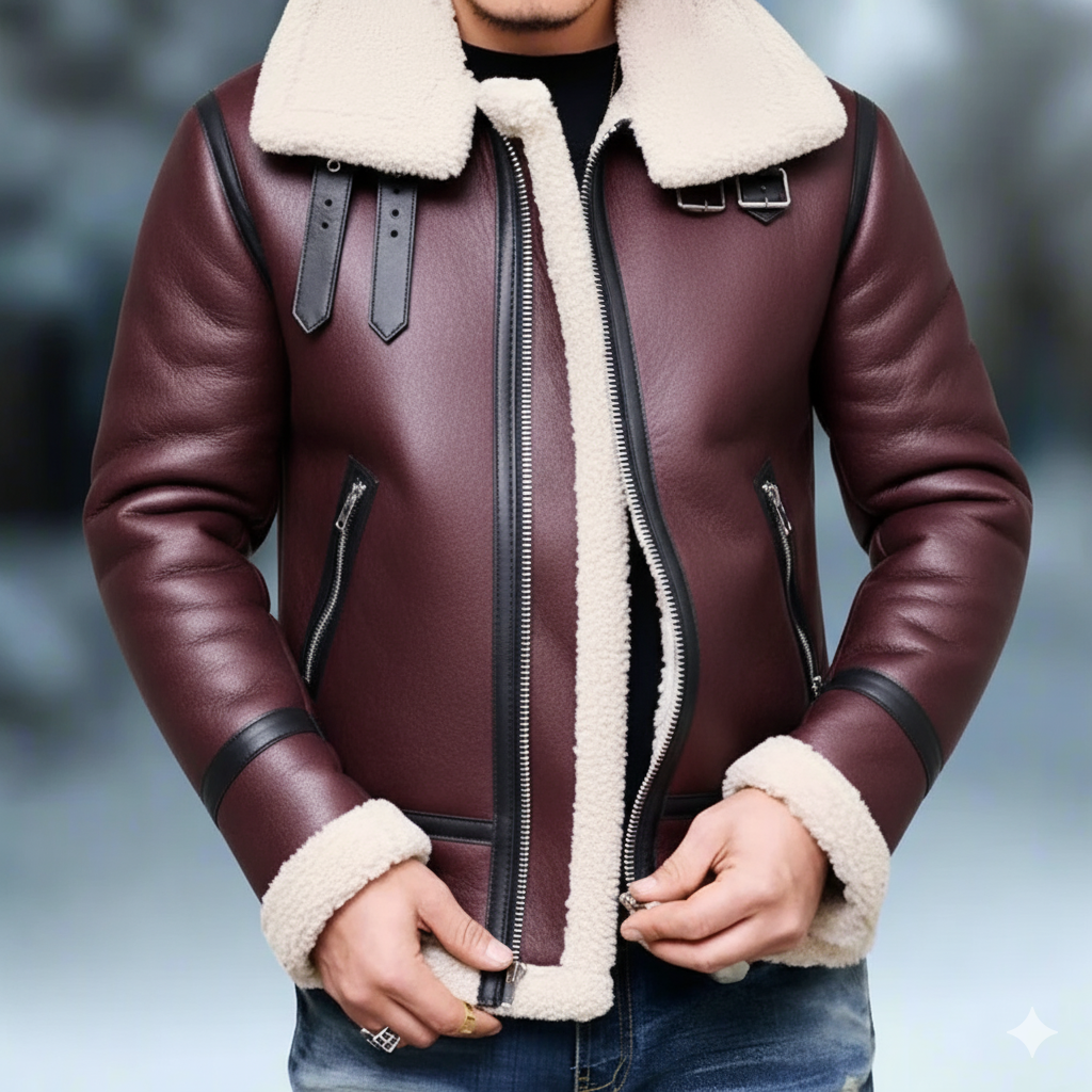 Johan Läder Bomberjacka | Värmande Foder Fickor Jacka