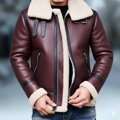 Johan Läder Bomberjacka | Värmande Foder Fickor Jacka