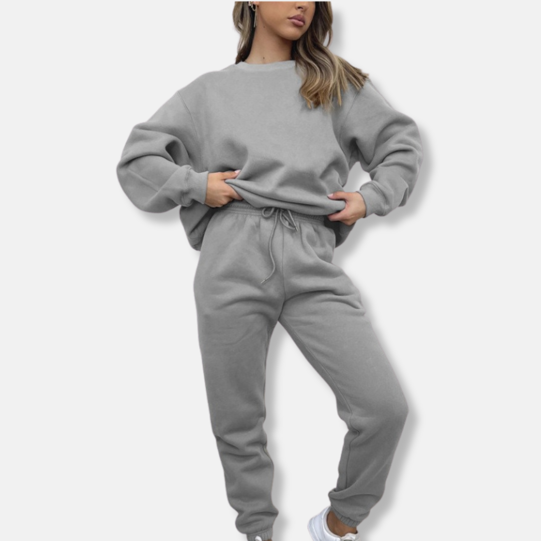 Dam Loungewear Set – Avslappnad Passform – Långärmad Top – Joggers med Dragsko