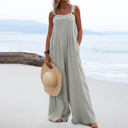 Dam Jumpsuit - Vid Passform - Ärm lös - Lång Byxa med Fickor - Casual