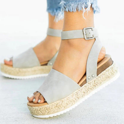 Damsandaler - Espadrille Plattform - Juteflätad Sula - Justerbar Rem