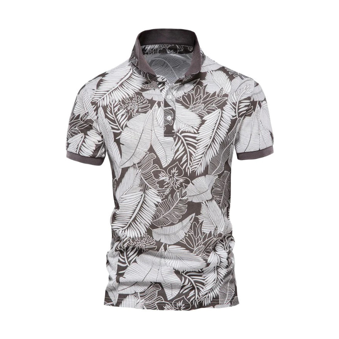 Herrpiké – Slim Fit – Tropiskt Mönster – Kort Ärm – Andningsbar Mix