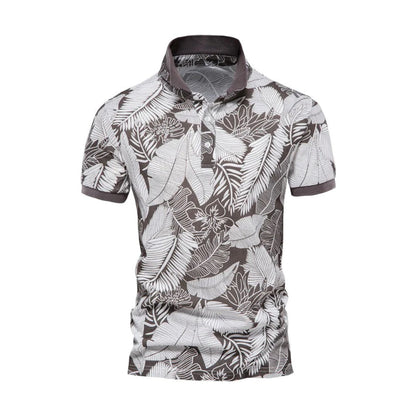 Herrpiké – Slim Fit – Tropiskt Mönster – Kort Ärm – Andningsbar Mix