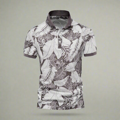 Herr Piké Polo - Andningsbar Bomull - Slim Fit - Tropiskt Blommönster - Kortärmad