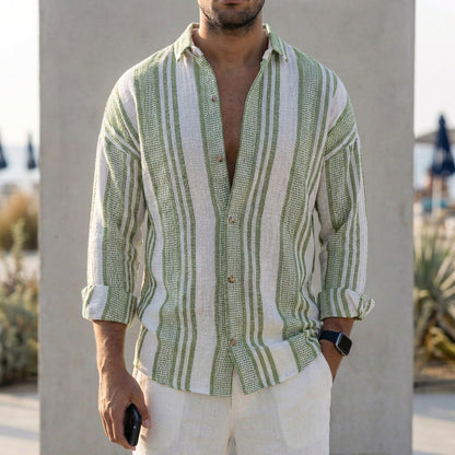 Men’s Lightweight Striped Linen Shirt with Relaxed Button-Up Fit