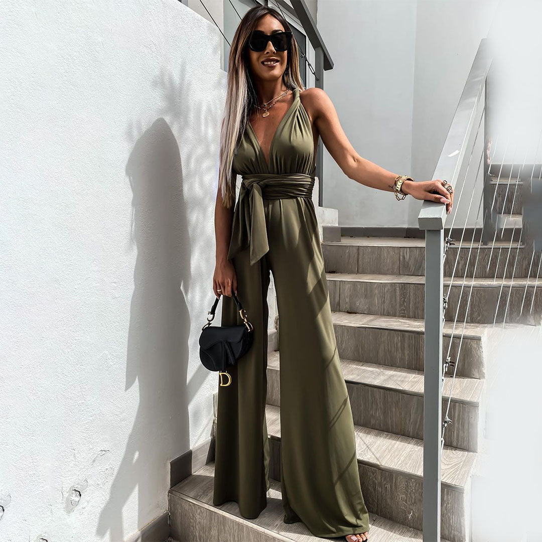 Dam Jumpsuit - Ärmlös V-ringning - Vid Passform - Midjebälte Elegant Look