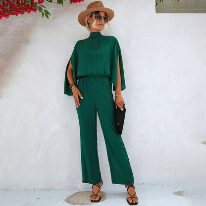 Dam Jumpsuit – Avslappnad Passform – Hög Hals – Capeärm – Lätt och Andningsbar