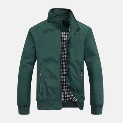 Herr Bomberjacka – Normal Passform – Ribbad Krage och Fåll – Hel Dragkedja – Fickor med Dragkedja