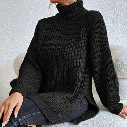 Damtröja med turtleneck – Lös passform – Ribbstickad – Lång ärm – Vardagsstil