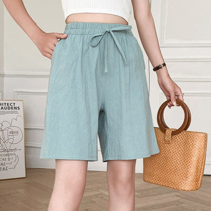 Dam Shorts – Avslappnad Passform – Midjeband med Knytband – Naturliga Fibrer