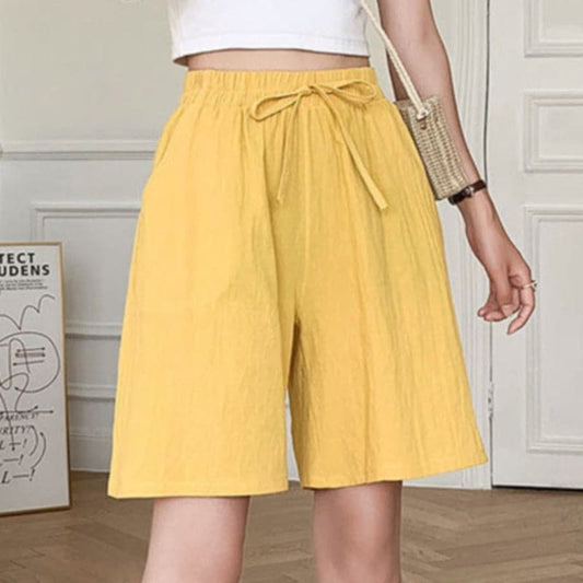 Dam Shorts – Avslappnad Passform – Midjeband med Knytband – Naturliga Fibrer