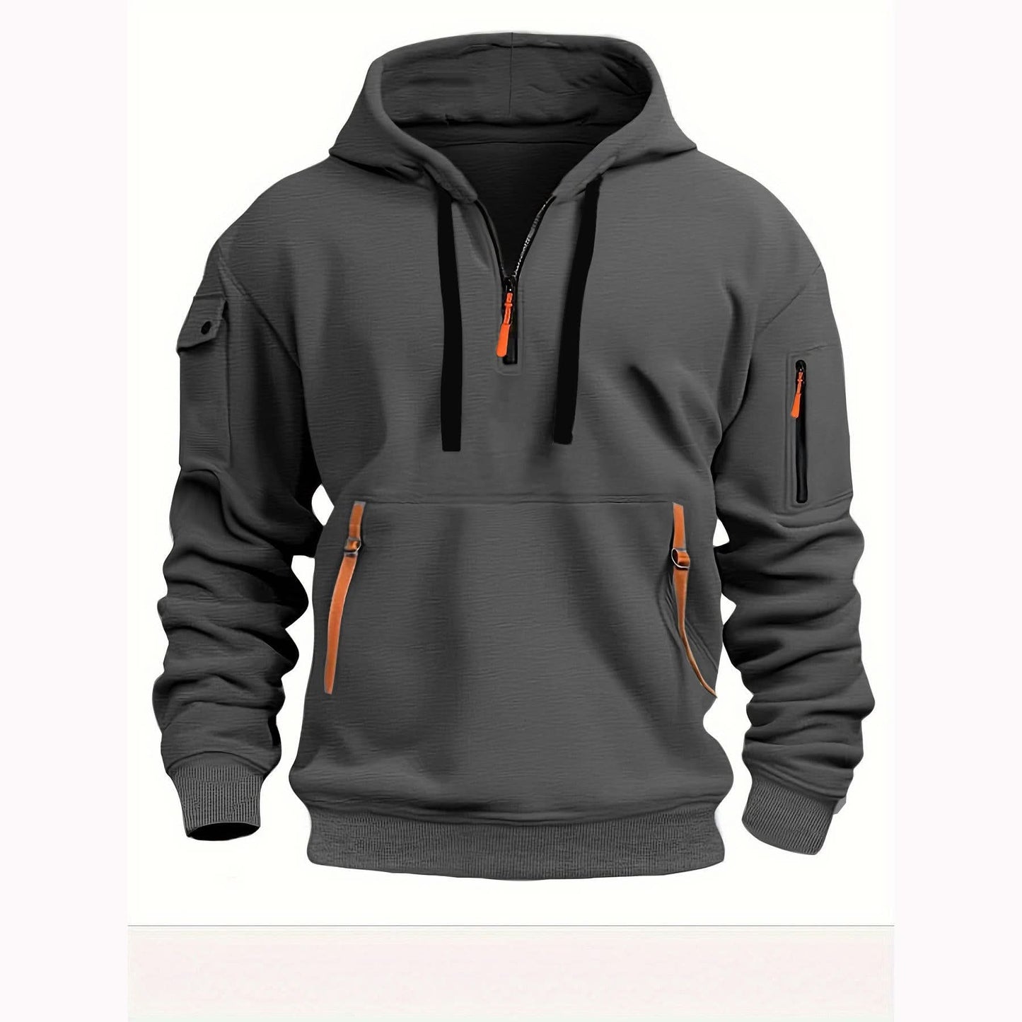 Modern sandfärgad hoodie med flera funktionella fickor för män