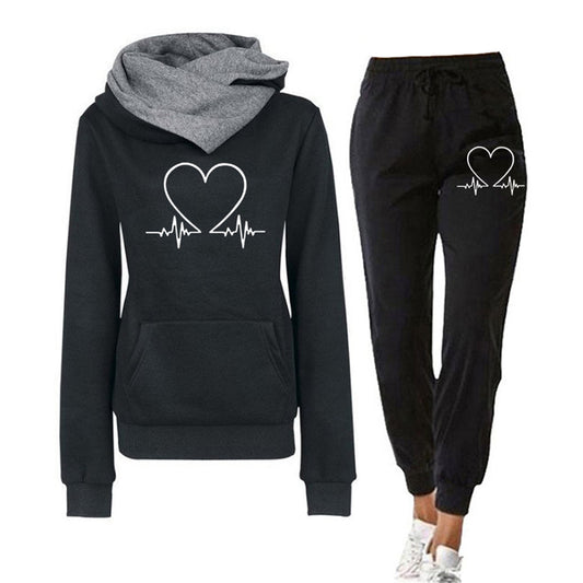 Dam Jogging Set – Mjuk Stickad – Avslappnad Passform – Crossover Huvtröja – Taperade Byxor