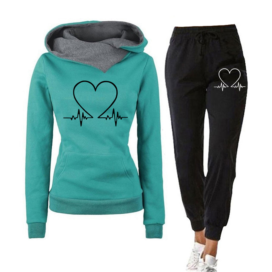 Dam Jogging Set – Mjuk Stickad – Avslappnad Passform – Crossover Huvtröja – Taperade Byxor