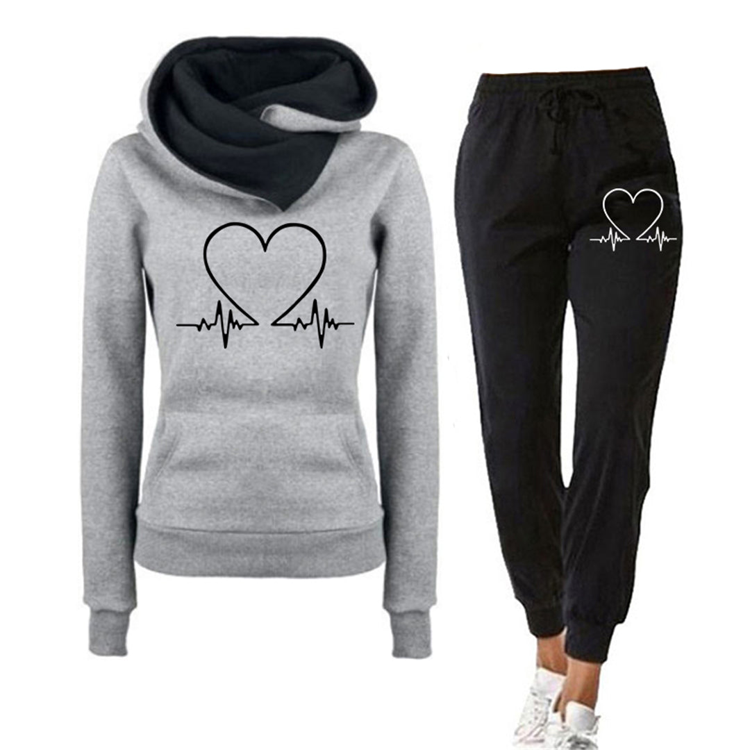 Dam Jogging Set – Mjuk Stickad – Avslappnad Passform – Crossover Huvtröja – Taperade Byxor