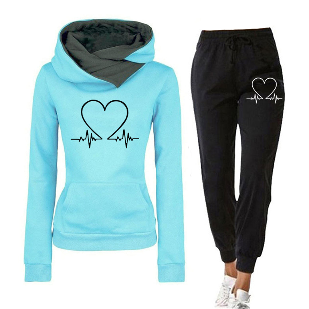 Dam Jogging Set – Mjuk Stickad – Avslappnad Passform – Crossover Huvtröja – Taperade Byxor