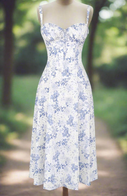 Klänning för dam - Vintage Stil - Midi Längd - Blommigt Mönster - Figurnära Liv & A-linje