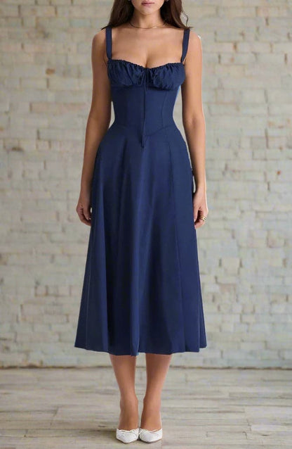 Klänning för dam - Vintage Stil - Midi Längd - Blommigt Mönster - Figurnära Liv & A-linje