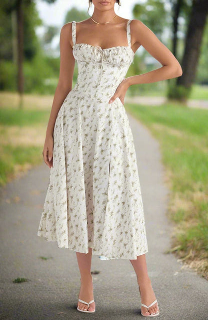 Klänning för dam - Vintage Stil - Midi Längd - Blommigt Mönster - Figurnära Liv & A-linje