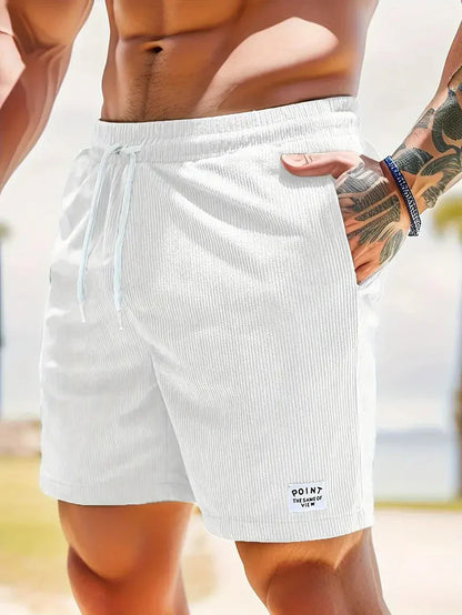 Herr Shorts - Ribbad Bomull - Elastisk Midja - Justerbar Passform - Avslappnad Fit