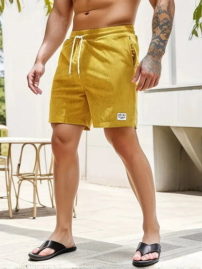 Herr Shorts - Ribbad Bomull - Elastisk Midja - Justerbar Passform - Avslappnad Fit