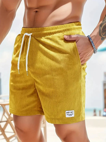 Herr Shorts - Ribbad Bomull - Elastisk Midja - Justerbar Passform - Avslappnad Fit