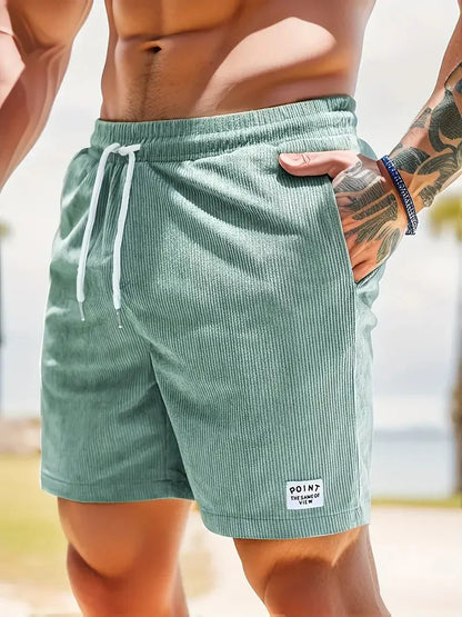 Herr Shorts - Ribbad Bomull - Elastisk Midja - Justerbar Passform - Avslappnad Fit