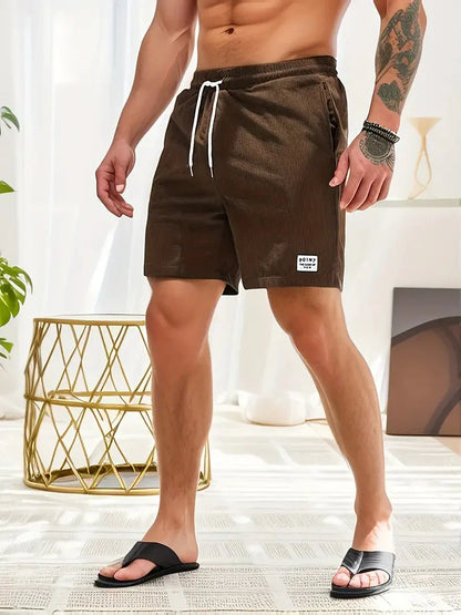Herr Shorts - Ribbad Bomull - Elastisk Midja - Justerbar Passform - Avslappnad Fit
