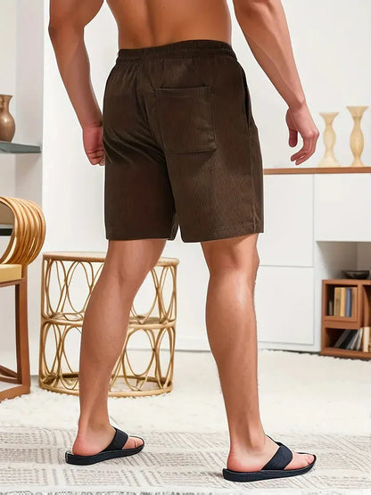 Herr Shorts - Ribbad Bomull - Elastisk Midja - Justerbar Passform - Avslappnad Fit