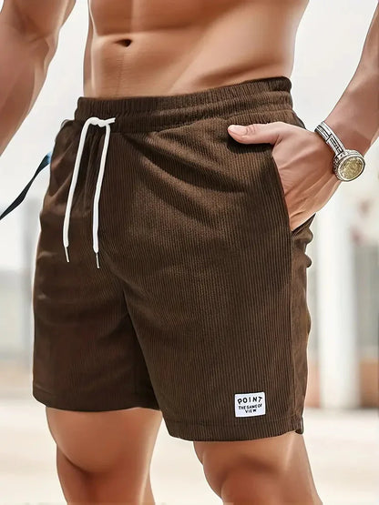 Herr Shorts - Ribbad Bomull - Elastisk Midja - Justerbar Passform - Avslappnad Fit